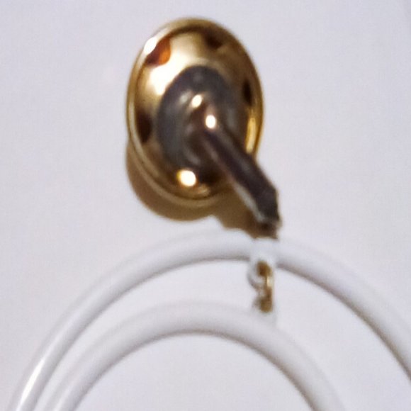 Vintage Monet White Hoop and Gold Tone Clip Earrings - Picture 3 of 3